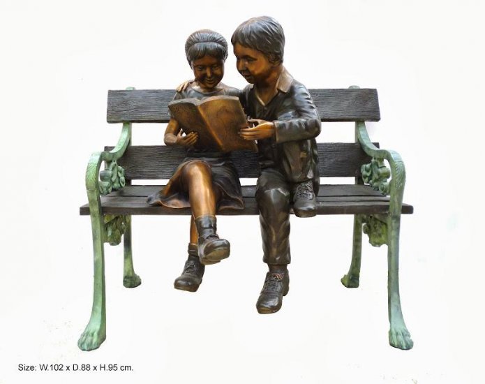 Two Children on Bench - Click Image to Close