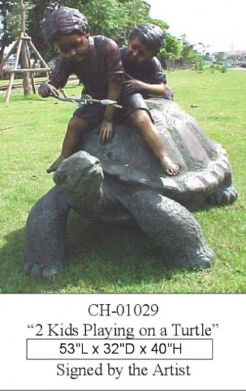 2 Boys Playing on a Turtle - Click Image to Close