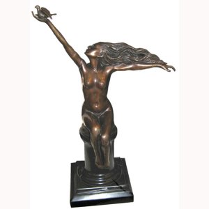 Bronze Deco Girl with Bird
