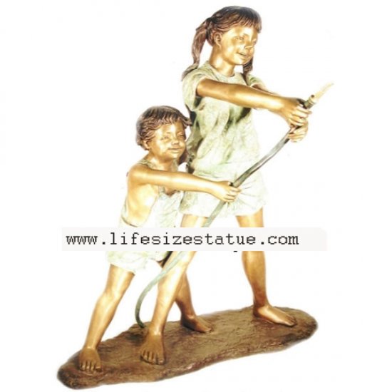 " Bronze Boy and Girl with a Hose " Fountain - Click Image to Close