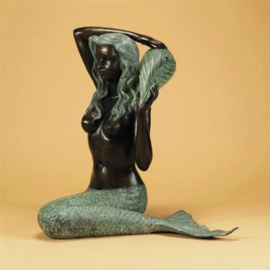 Bronze Mermaid Holding Shell - Click Image to Close