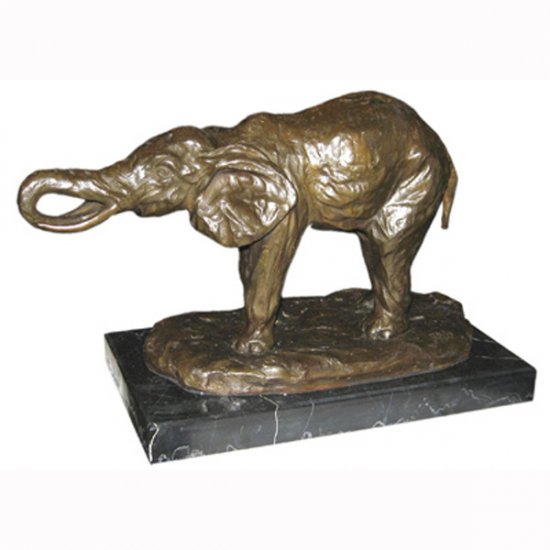 Bronze Small Elephant with Marble Base - Click Image to Close