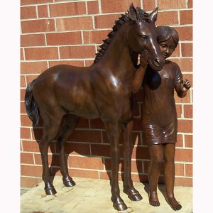 Bronze Girl with Pony Statue