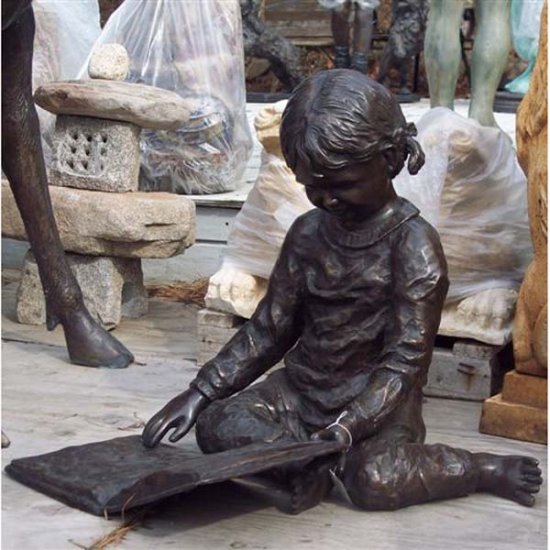 Bronze Girl sitting and reading - Click Image to Close