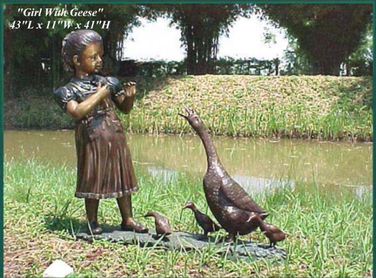 Bronze Girl feeding Geese Fountain - Click Image to Close