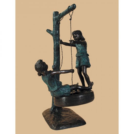 Bronze Children Swinging on a Tire - Click Image to Close