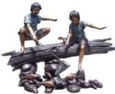 Bronze Kids on a Log