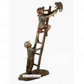 Bronze Kids ( two Boys ) climbing a Ladder to rescue a Cat