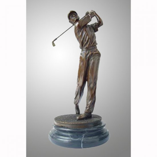 Bronze Golfer with Marble Base - Click Image to Close