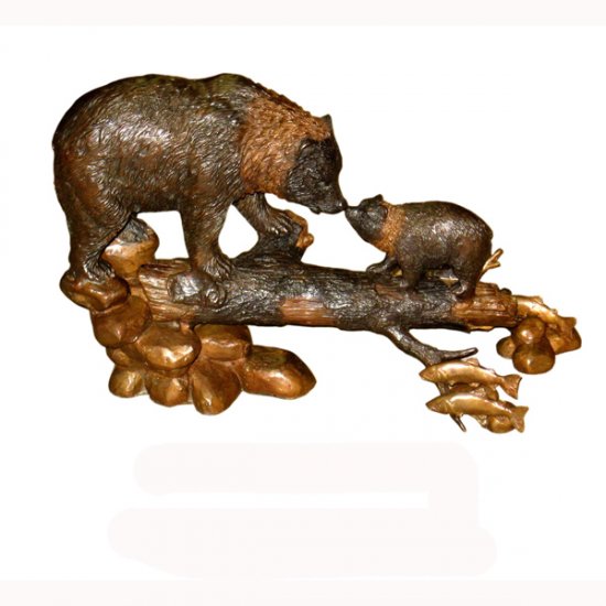 Bronze Family of Bear watching Fish - Click Image to Close