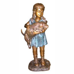 Bronze Girl holding a Dog