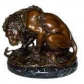 Bronze Lion with Marble Base