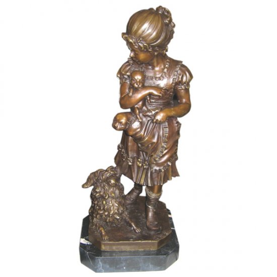Bronze Girl with Pets Statue - Click Image to Close