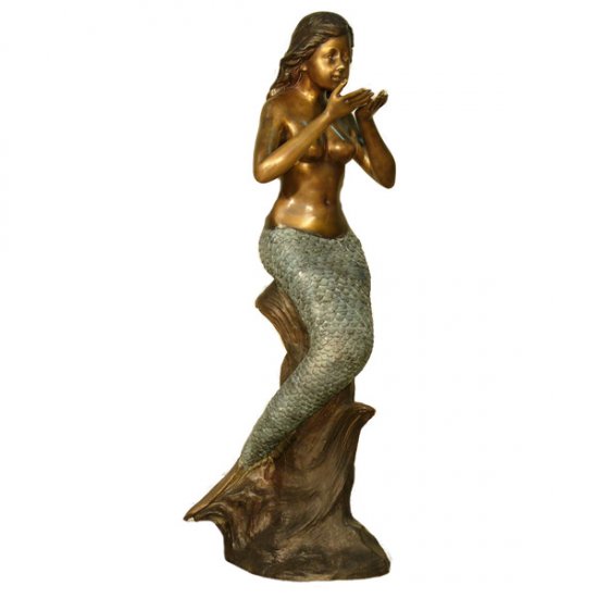 Bronze Mermaid Blowing Water - Click Image to Close
