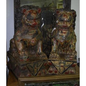 Hand Made Carved Foo Dogs