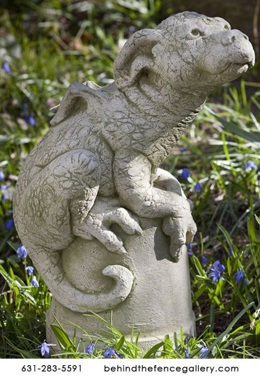 Puddles the Cast Stone Dragon on Flower Pot - Click Image to Close
