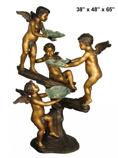 4 Cherubs With Lotus Leaves Fountain - Click Image to Close