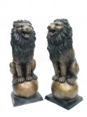 Bronze Sitting Lions On Ball