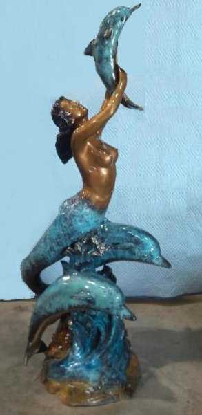 Bronze Mermaid With Dolphins