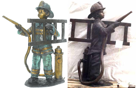 Bronze Boy Playing as a Fireman