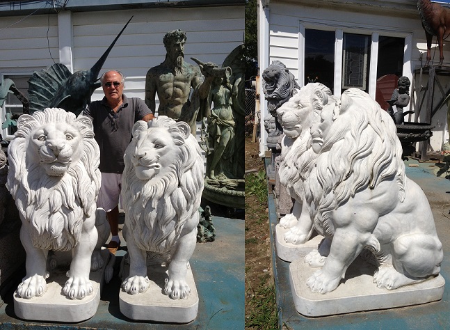 Giant Marble Lions (pair) - Click Image to Close