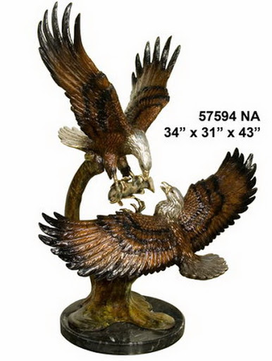 Two Eagles with Fish on Marble Base