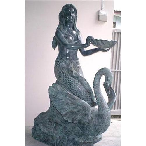 Bronze Mermaid on Swan, Holding Shell