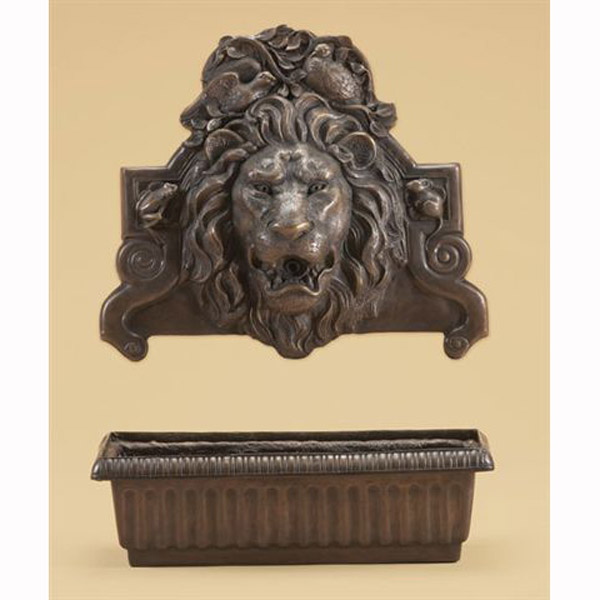 Bronze Lion Wall Fountain with Bowl
