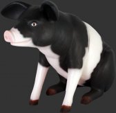 Small Sitting Pig / Pink and Black / Fiberglass Small Sitting Pig / Pink and Black / Fiberglass