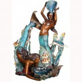 Bronze Two Mermaid Holding Shell Bronze Two Mermaid Holding Shell