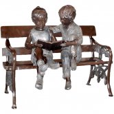 Bronze Girl and Boy on Bench Statue Bronze Girl and Boy on Bench Statue