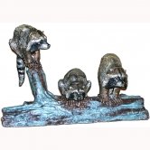 Bronze Three Raccoons on a Log Bronze Three Raccoons on a Log