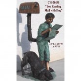 Bronze Boy Reading Mail with Dog Bronze Boy Reading Mail with Dog