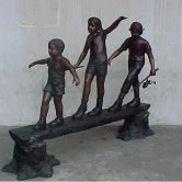 BRONZE THREE KIDS ON LOG FISHING BRONZE THREE KIDS ON LOG FISHING