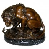 Bronze Lion with Marble Base Bronze Lion with Marble Base